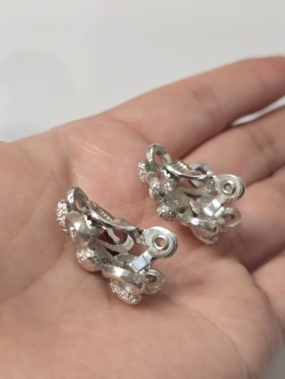 Vintage Monet Silver Floral Knot Clip-On Earrings - Women Jewelry